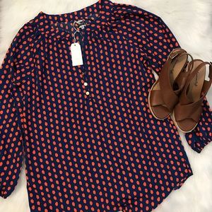 Mud Pie Orange and Navy Blue polka dot shirt